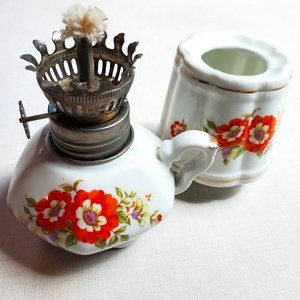 Mini Porcelain Cottagecore Orange Floral Oil Lamp